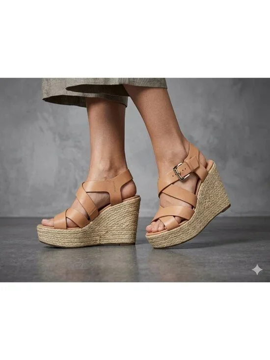 Michael Kors Cream Strappy Leather Wedges 6 - Picture 1 of 8